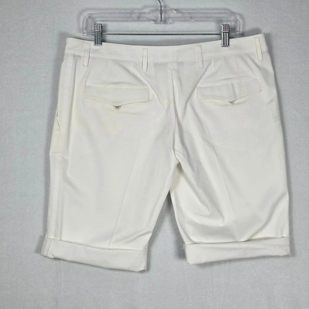 Prada NEW Women 10 Gabardine Stretch Shorts Bianco White Pleated Cuffed Vintage